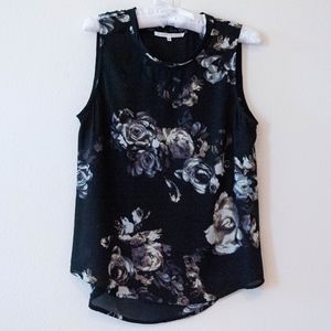 Violet & Claire Black Blue Floral Chiffon Top M